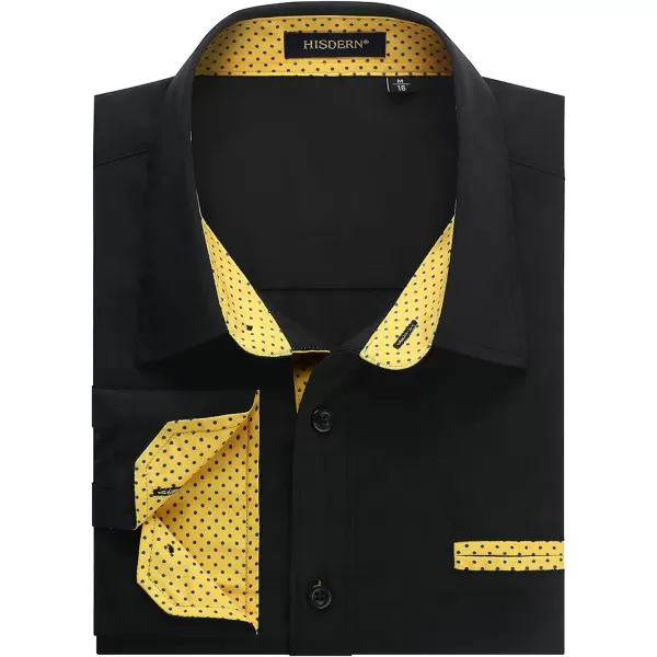 HISDERN Mens Dress Shirts Long Sleeve Button Down Casual Shirts for Men Inner Contrast Formal Business Tuxedo Wedding Shirt)