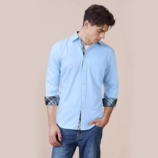HISDERN Mens Dress Shirts Long Sleeve Button Down Casual Shirts for Men Inner Contrast Formal Business Tuxedo Wedding Shirt