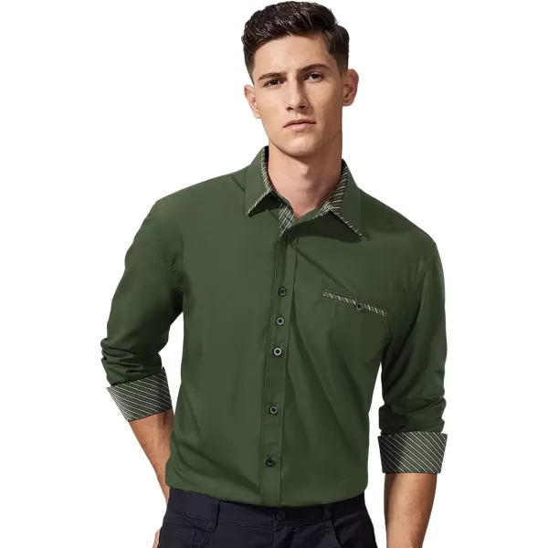 HISDERN Mens Dress Shirts Long Sleeve Button Down Casual Shirts for Men Inner Contrast Formal Business Tuxedo Wedding Shirt