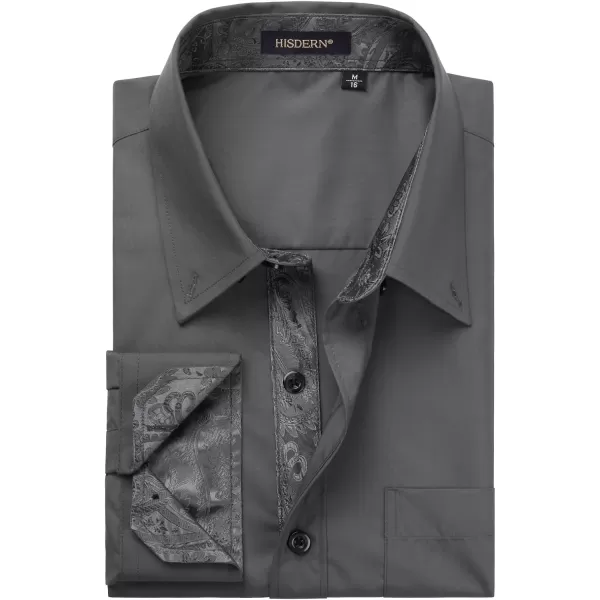 HISDERN Mens Dress Shirts Long Sleeve Button Down Casual Shirts for Men Inner Contrast Formal Business Tuxedo Wedding Shirt