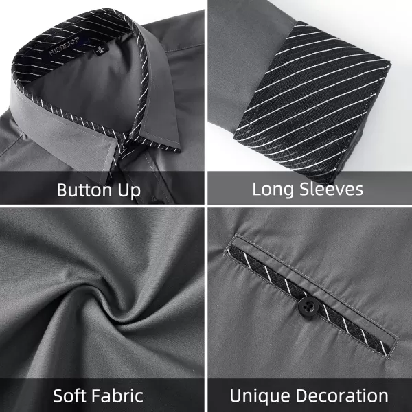 HISDERN Mens Dress Shirts Long Sleeve Button Down Casual Shirts for Men Inner Contrast Formal Business Tuxedo Wedding Shirt