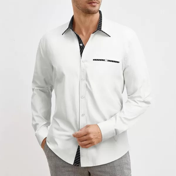 HISDERN Mens Dress Shirts Long Sleeve Button Down Casual Shirts for Men Inner Contrast Formal Business Tuxedo Wedding Shirt)