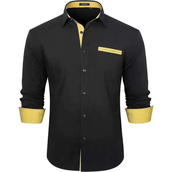 HISDERN Mens Dress Shirts Long Sleeve Button Down Casual Shirts for Men Inner Contrast Formal Business Tuxedo Wedding Shirt)