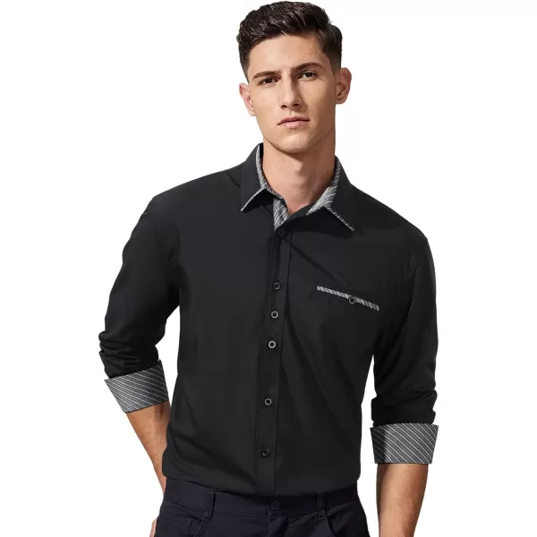 HISDERN Mens Dress Shirts Long Sleeve Button Down Casual Shirts for Men Inner Contrast Formal Business Tuxedo Wedding Shirt)