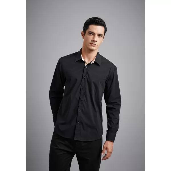 HISDERN Mens Dress Shirts Long Sleeve Button Down Casual Shirts for Men Inner Contrast Formal Business Tuxedo Wedding Shirt)