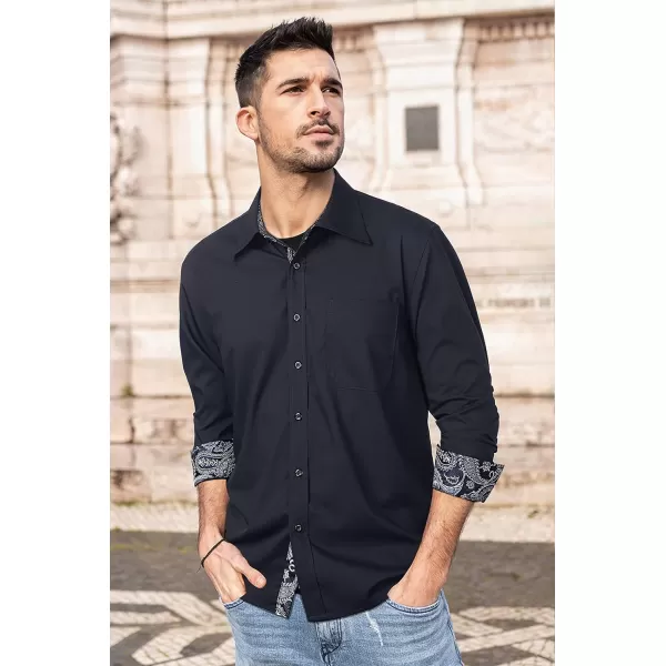 HISDERN Mens Dress Shirts Long Sleeve Button Down Casual Shirts for Men Inner Contrast Formal Business Tuxedo Wedding Shirt