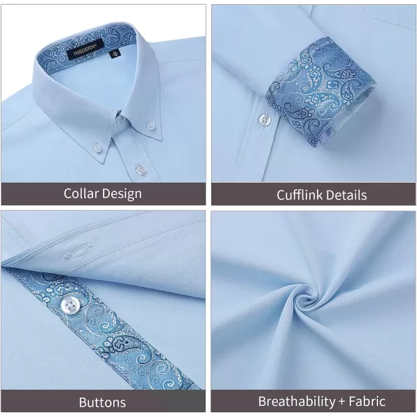 HISDERN Mens Dress Shirts Long Sleeve Button Down Casual Shirts for Men Inner Contrast Formal Business Tuxedo Wedding Shirt