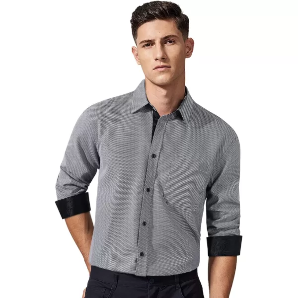 HISDERN Mens Dress Shirts Long Sleeve Button Down Casual Shirts for Men Inner Contrast Formal Business Tuxedo Wedding Shirt)