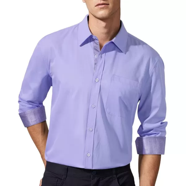 HISDERN Mens Dress Shirts Long Sleeve Button Down Casual Shirts for Men Inner Contrast Formal Business Tuxedo Wedding Shirt