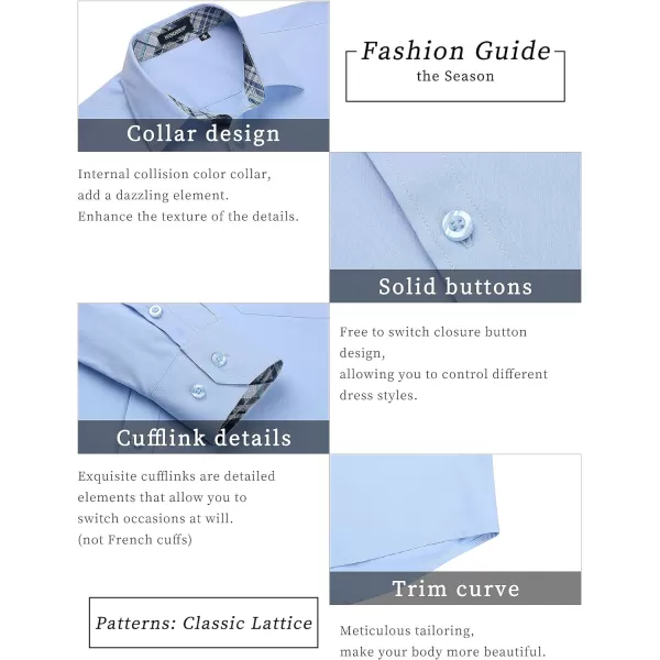 HISDERN Mens Dress Shirts Long Sleeve Button Down Casual Shirts for Men Inner Contrast Formal Business Tuxedo Wedding Shirt
