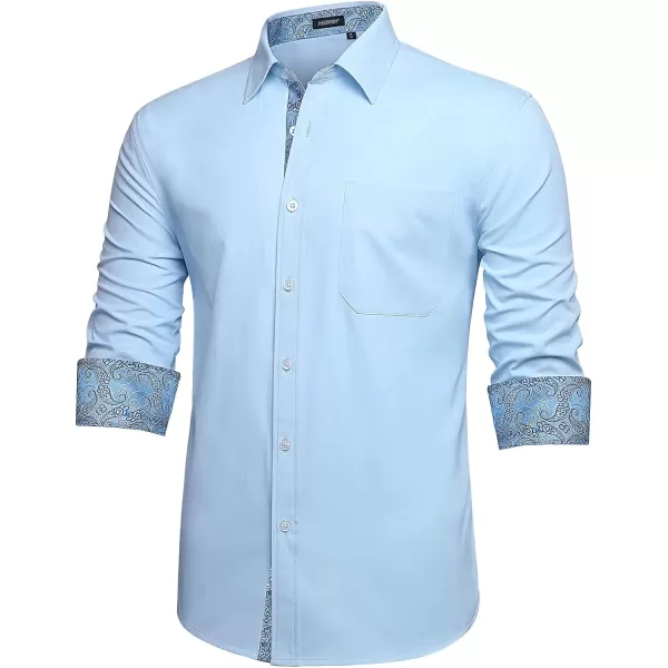 HISDERN Mens Dress Shirts Long Sleeve Button Down Casual Shirts for Men Inner Contrast Formal Business Tuxedo Wedding Shirt