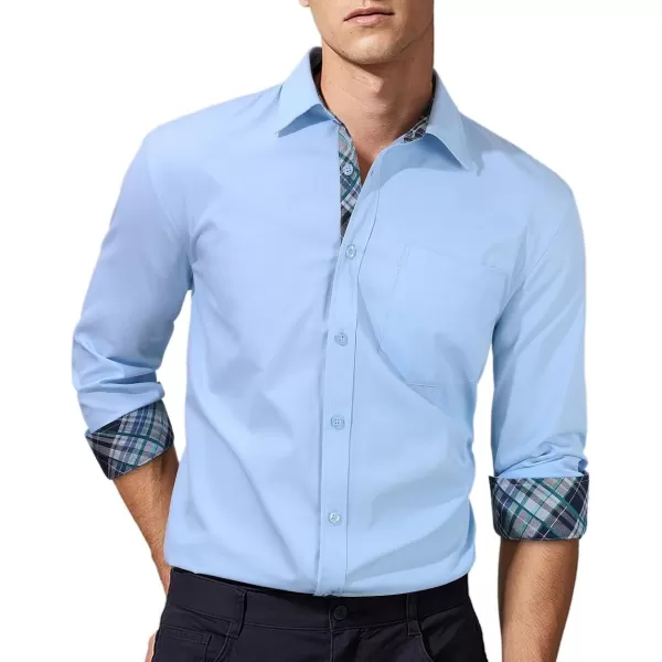 HISDERN Mens Dress Shirts Long Sleeve Button Down Casual Shirts for Men Inner Contrast Formal Business Tuxedo Wedding Shirt