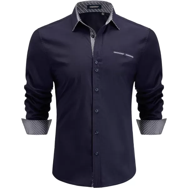 HISDERN Mens Dress Shirts Long Sleeve Button Down Casual Shirts for Men Inner Contrast Formal Business Tuxedo Wedding Shirt)