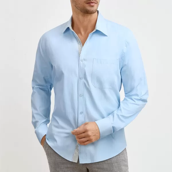 HISDERN Mens Dress Shirts Long Sleeve Button Down Casual Shirts for Men Inner Contrast Formal Business Tuxedo Wedding Shirt)