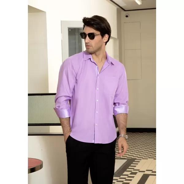 HISDERN Mens Dress Shirts Long Sleeve Button Down Casual Shirts for Men Inner Contrast Formal Business Tuxedo Wedding Shirt