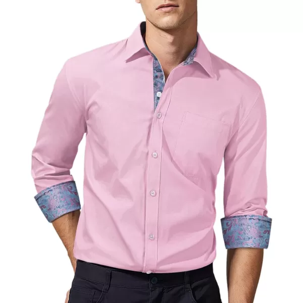 HISDERN Mens Dress Shirts Long Sleeve Button Down Casual Shirts for Men Inner Contrast Formal Business Tuxedo Wedding Shirt