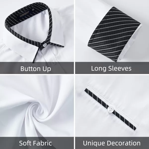 HISDERN Mens Dress Shirts Long Sleeve Button Down Casual Shirts for Men Inner Contrast Formal Business Tuxedo Wedding Shirt)