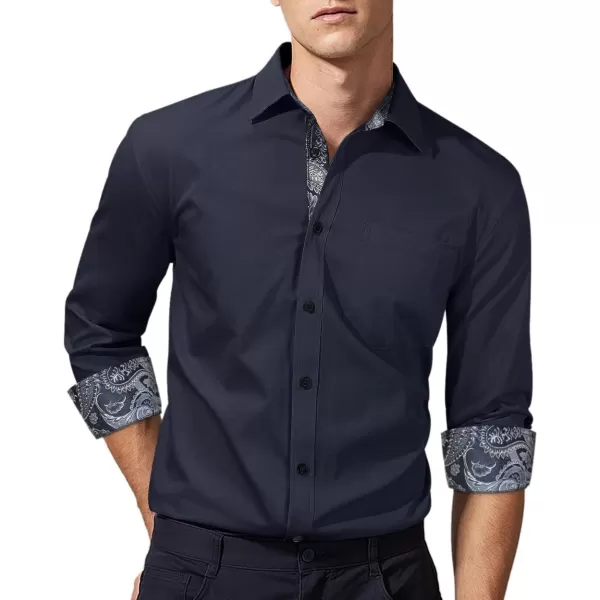 HISDERN Mens Dress Shirts Long Sleeve Button Down Casual Shirts for Men Inner Contrast Formal Business Tuxedo Wedding Shirt