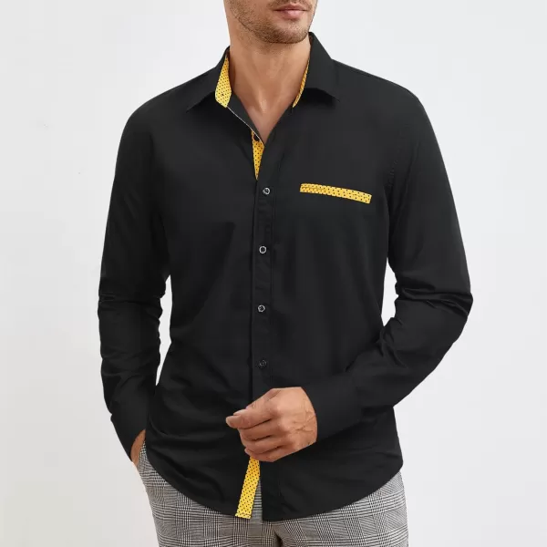 HISDERN Mens Dress Shirts Long Sleeve Button Down Casual Shirts for Men Inner Contrast Formal Business Tuxedo Wedding Shirt)
