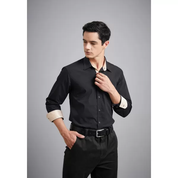 HISDERN Mens Dress Shirts Long Sleeve Button Down Casual Shirts for Men Inner Contrast Formal Business Tuxedo Wedding Shirt)