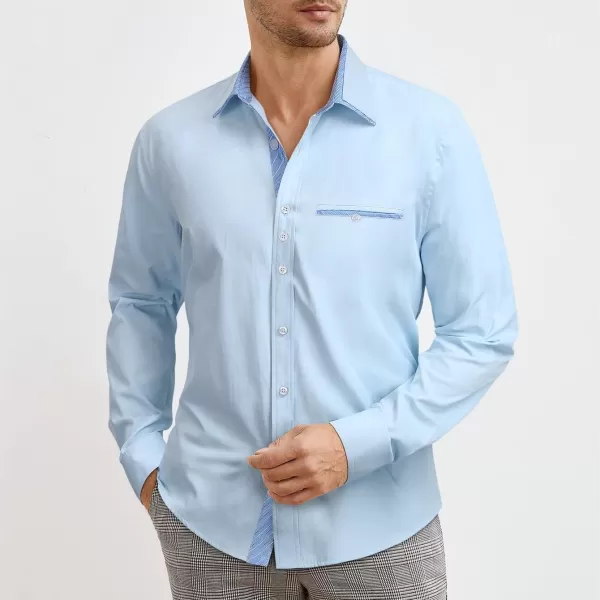HISDERN Mens Dress Shirts Long Sleeve Button Down Casual Shirts for Men Inner Contrast Formal Business Tuxedo Wedding Shirt)