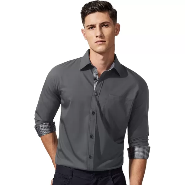 HISDERN Mens Dress Shirts Long Sleeve Button Down Casual Shirts for Men Inner Contrast Formal Business Tuxedo Wedding Shirt