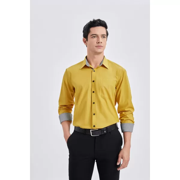 HISDERN Mens Dress Shirts Long Sleeve Button Down Casual Shirts for Men Inner Contrast Formal Business Tuxedo Wedding Shirt