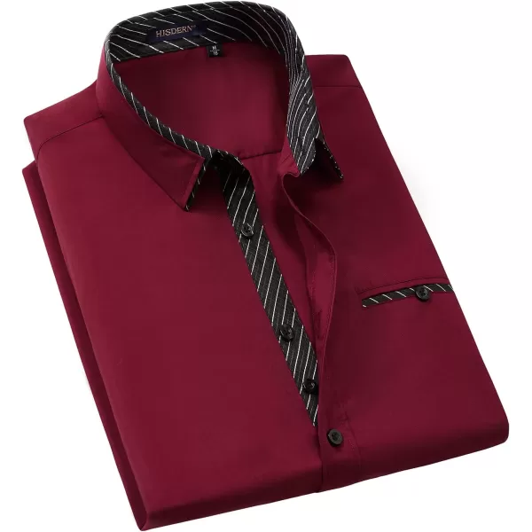 HISDERN Mens Dress Shirts Long Sleeve Button Down Casual Shirts for Men Inner Contrast Formal Business Tuxedo Wedding Shirt