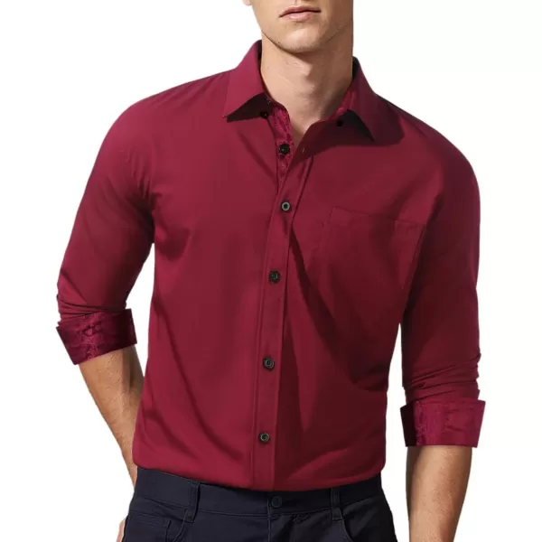 HISDERN Mens Dress Shirts Long Sleeve Button Down Casual Shirts for Men Inner Contrast Formal Business Tuxedo Wedding Shirt