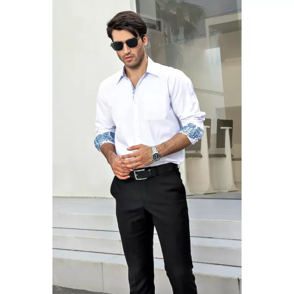HISDERN Mens Dress Shirts Long Sleeve Button Down Casual Shirts for Men Inner Contrast Formal Business Tuxedo Wedding Shirt