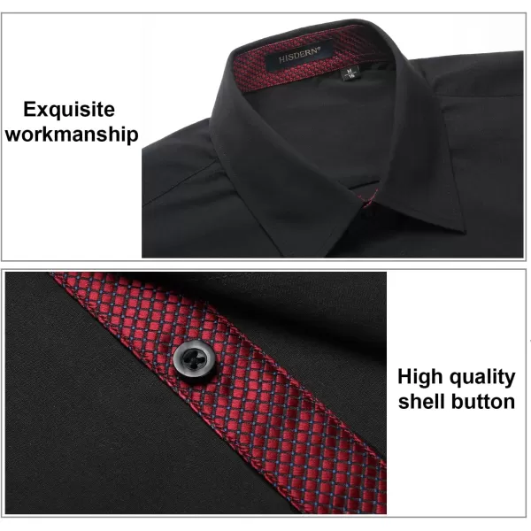 HISDERN Mens Dress Shirts Long Sleeve Button Down Casual Shirts for Men Inner Contrast Formal Business Tuxedo Wedding Shirt)