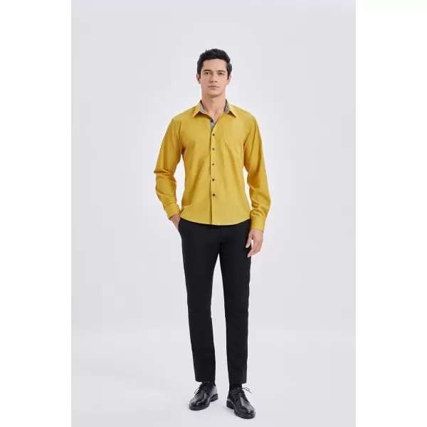 HISDERN Mens Dress Shirts Long Sleeve Button Down Casual Shirts for Men Inner Contrast Formal Business Tuxedo Wedding Shirt