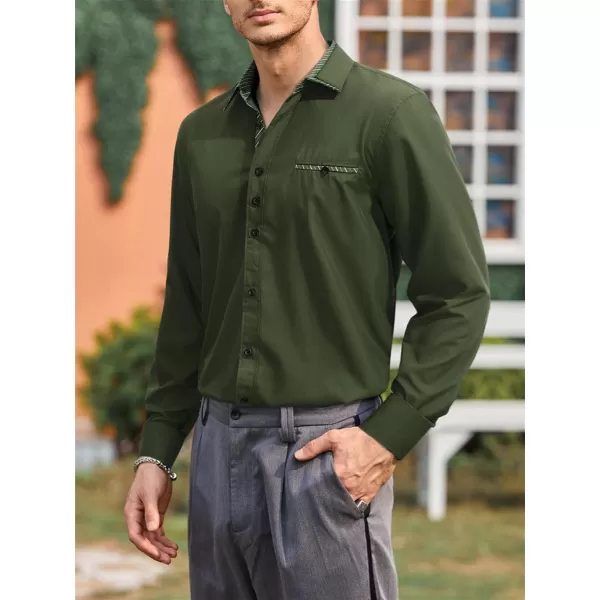 HISDERN Mens Dress Shirts Long Sleeve Button Down Casual Shirts for Men Inner Contrast Formal Business Tuxedo Wedding Shirt