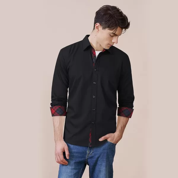 HISDERN Mens Dress Shirts Long Sleeve Button Down Casual Shirts for Men Inner Contrast Formal Business Tuxedo Wedding Shirt