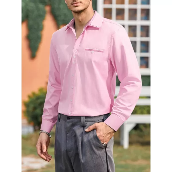 HISDERN Mens Dress Shirts Long Sleeve Button Down Casual Shirts for Men Inner Contrast Formal Business Tuxedo Wedding Shirt