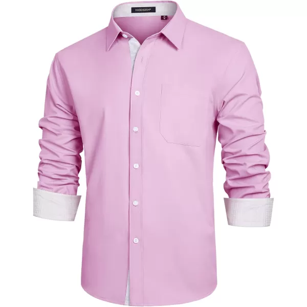 HISDERN Mens Dress Shirts Long Sleeve Button Down Casual Shirts for Men Inner Contrast Formal Business Tuxedo Wedding Shirt