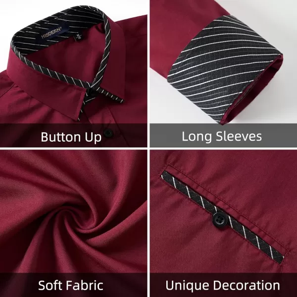 HISDERN Mens Dress Shirts Long Sleeve Button Down Casual Shirts for Men Inner Contrast Formal Business Tuxedo Wedding Shirt