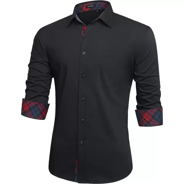 HISDERN Mens Dress Shirts Long Sleeve Button Down Casual Shirts for Men Inner Contrast Formal Business Tuxedo Wedding Shirt