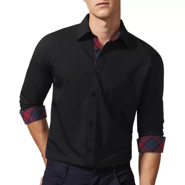 HISDERN Mens Dress Shirts Long Sleeve Button Down Casual Shirts for Men Inner Contrast Formal Business Tuxedo Wedding Shirt