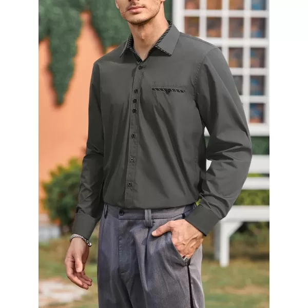 HISDERN Mens Dress Shirts Long Sleeve Button Down Casual Shirts for Men Inner Contrast Formal Business Tuxedo Wedding Shirt