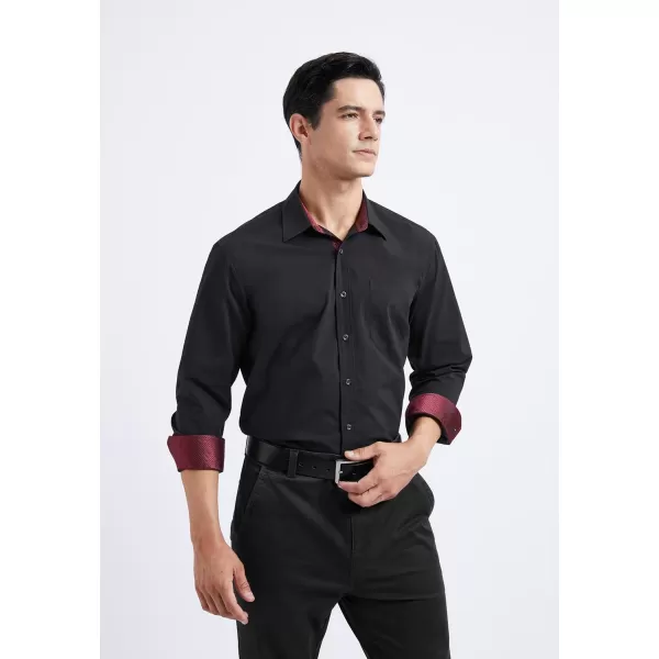 HISDERN Mens Dress Shirts Long Sleeve Button Down Casual Shirts for Men Inner Contrast Formal Business Tuxedo Wedding Shirt)