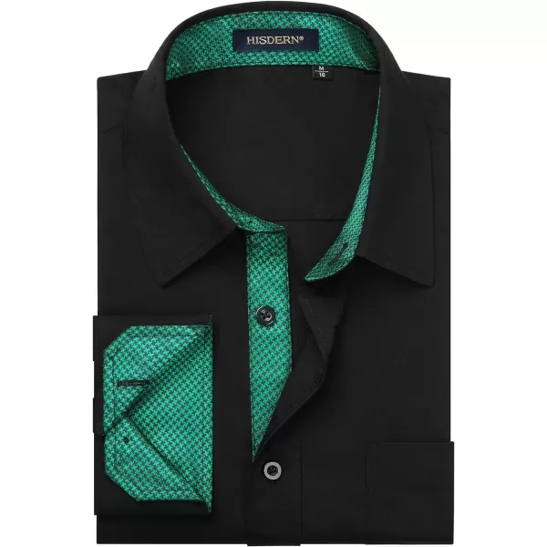 HISDERN Mens Dress Shirts Long Sleeve Button Down Casual Shirts for Men Inner Contrast Formal Business Tuxedo Wedding Shirt)