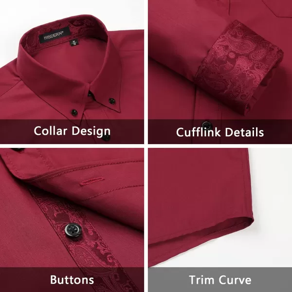 HISDERN Mens Dress Shirts Long Sleeve Button Down Casual Shirts for Men Inner Contrast Formal Business Tuxedo Wedding Shirt