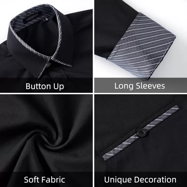 HISDERN Mens Dress Shirts Long Sleeve Button Down Casual Shirts for Men Inner Contrast Formal Business Tuxedo Wedding Shirt)