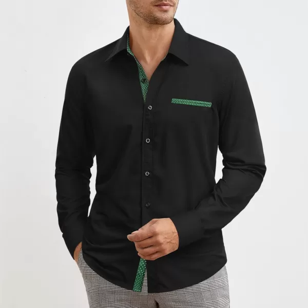HISDERN Mens Dress Shirts Long Sleeve Button Down Casual Shirts for Men Inner Contrast Formal Business Tuxedo Wedding Shirt)