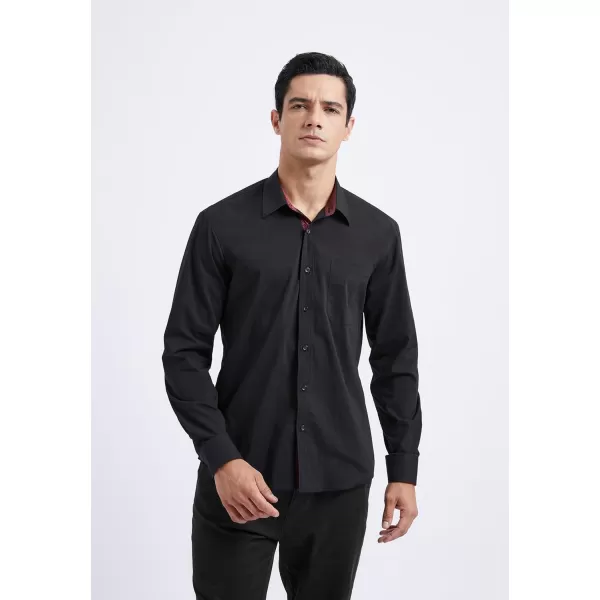 HISDERN Mens Dress Shirts Long Sleeve Button Down Casual Shirts for Men Inner Contrast Formal Business Tuxedo Wedding Shirt)