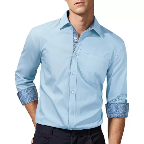 HISDERN Mens Dress Shirts Long Sleeve Button Down Casual Shirts for Men Inner Contrast Formal Business Tuxedo Wedding Shirt