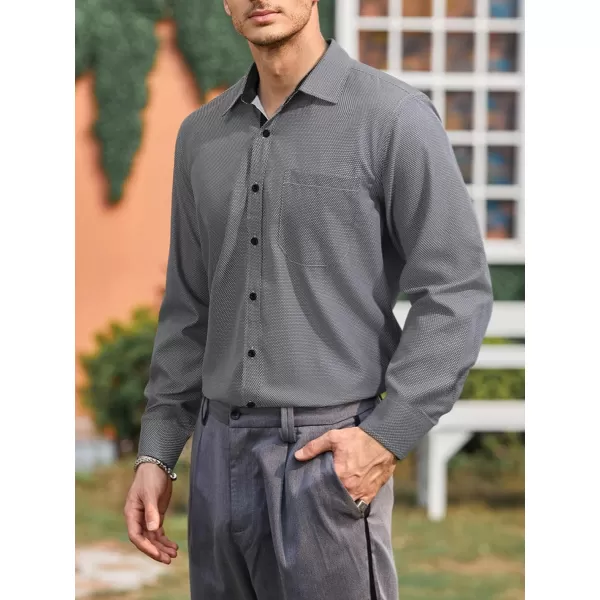 HISDERN Mens Dress Shirts Long Sleeve Button Down Casual Shirts for Men Inner Contrast Formal Business Tuxedo Wedding Shirt)