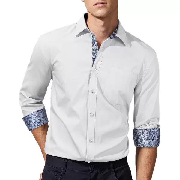 HISDERN Mens Dress Shirts Long Sleeve Button Down Casual Shirts for Men Inner Contrast Formal Business Tuxedo Wedding Shirt
