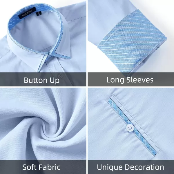 HISDERN Mens Dress Shirts Long Sleeve Button Down Casual Shirts for Men Inner Contrast Formal Business Tuxedo Wedding Shirt)